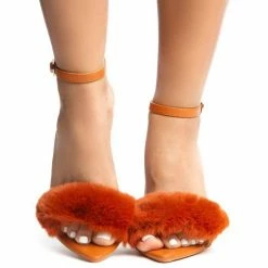 Liliana Elizabeth254 Honey Faux Fur Open Toe Ankle Strap Heel