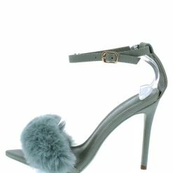 Liliana Shoes Elizabeth254 Sage Faux Fur Open Toe Ankle Strap Heel