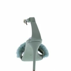 Liliana Shoes Elizabeth254 Sage Faux Fur Open Toe Ankle Strap Heel