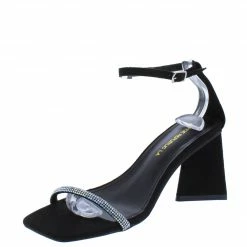 Shoe Republica Neeky Black Embellished Open Toe Ankle Strap Triangle Heel What's New