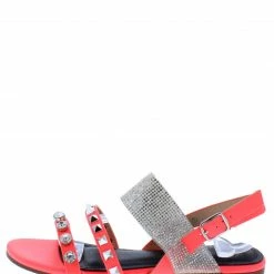 In Touch Lillian170 Neon Pink Rhinestone Multi Strap Slingback Sandal