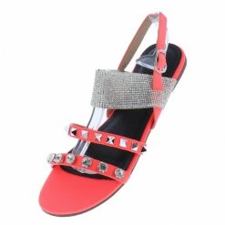 In Touch Lillian170 Neon Pink Rhinestone Multi Strap Slingback Sandal