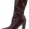 Liliana Tammi124 Brown Crocodile Pointed Toe Pull On Boot