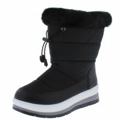 Legend Olaf01 Black Fabric Quilted Cinch Front Snow Boot