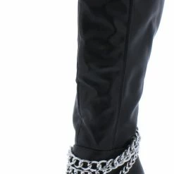 Yoki Ophelia26 Black Multi Ankle Chain Knee High Boot Boots