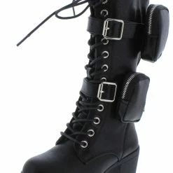 Forever Link Little Princess Pacific34k Kids Black Lace Up Buckle Knee High Boot