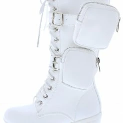 Forever Link Little Princess Pacific34k Kids White Lace Up Buckle Knee High Boot