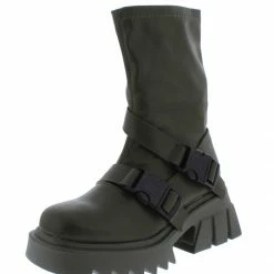 Mata Panic Olive Dual Buckle Chunky Lug Sole Boot