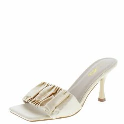 Mata Paparazzi Nude Square Open Toe Ruched Slide On Heel