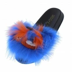 CAPE ROBBIN Piano Blue Faux Fur Open Toe Flat Slide Kids Sandal Little Princess