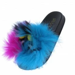CAPE ROBBIN Little Princess Piano Multi Faux Fur Open Toe Flat Slide Kids Sandal