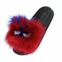CAPE ROBBIN Little Princess Piano Red Faux Fur Open Toe Flat Slide Kids Sandal