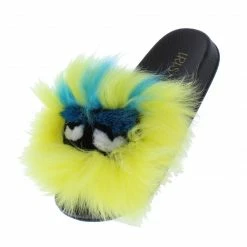 CAPE ROBBIN Piano Yellow Faux Fur Open Toe Flat Slide Kids Sandal Little Princess
