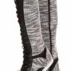 QUPID Boots Pippa23 Black White Lace Up Knee High Sneaker Boot