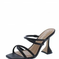Bamboo What's New Pleasure02 Black Cross Strappy Open Toe Square Heel