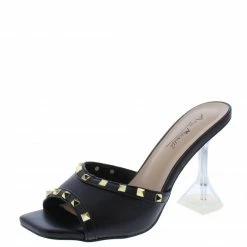 Bamboo Pleasure08 Black Soft Pu Studded Lucite Open Toe Square Heel What's New