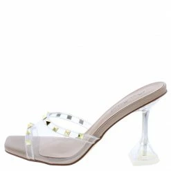 Bamboo Pleasure08 Clear Tpu Studded Lucite Open Toe Square Heel