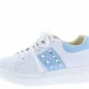 In Touch Point6 White Blue Side Stud Two Tone Lace Up Sneaker Flat