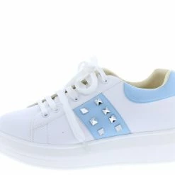 In Touch Point6 White Blue Side Stud Two Tone Lace Up Sneaker Flat