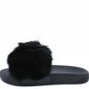 SPRINGLAND PompomFF Black Pompom Fur Open Toe Slide Sandal