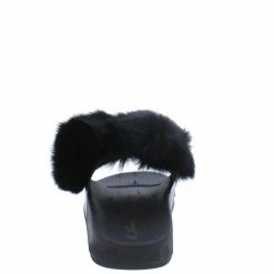SPRINGLAND PompomFF Black Pompom Fur Open Toe Slide Sandal
