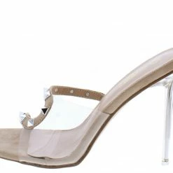 Mata Pride Wear Taupe Rock Stud Lucite Open Toe Stiletto Heel Shoes