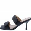 Mata Shoes Puffy Black Square Open Toe Dual Strap Slide Heel