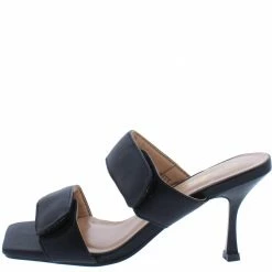 Mata Shoes Puffy Black Square Open Toe Dual Strap Slide Heel