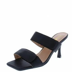Mata Shoes Puffy Black Square Open Toe Dual Strap Slide Heel