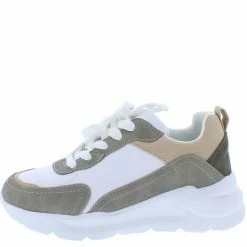 Mata Raiders Olive Two Tone Lace Up Tapered Sneaker Flat Shoes