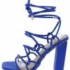 OIL J Ramona Royal Blue Open Toe Ghillie Lace Up Tall Block Heel What's New