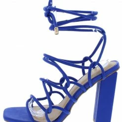 OIL J Ramona Royal Blue Open Toe Ghillie Lace Up Tall Block Heel What's New