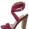 ELEGANCE Rampage1 Hot Pink Open Toe Ankle Wrap Strap Block Heel
