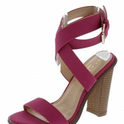 ELEGANCE Rampage1 Hot Pink Open Toe Ankle Wrap Strap Block Heel
