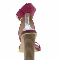 ELEGANCE Rampage1 Hot Pink Open Toe Ankle Wrap Strap Block Heel