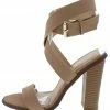 ELEGANCE Rampage1 Nude Open Toe Ankle Wrap Strap Block Heel