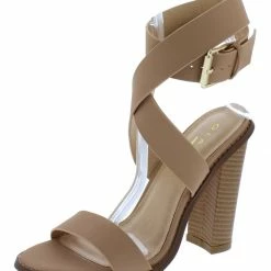 ELEGANCE Rampage1 Nude Open Toe Ankle Wrap Strap Block Heel