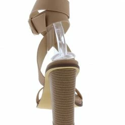 ELEGANCE Rampage1 Nude Open Toe Ankle Wrap Strap Block Heel