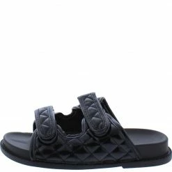 Liliana Loralie11 Black Quilted Dual Strap Flat Slide Sandal What's New