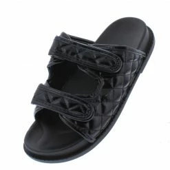 Liliana Loralie11 Black Quilted Dual Strap Flat Slide Sandal What's New