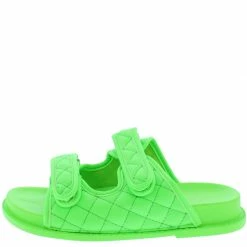 Liliana Loralie11 Green Quilted Dual Strap Flat Slide Sandal