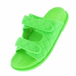 Liliana Loralie11 Green Quilted Dual Strap Flat Slide Sandal