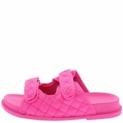 Liliana Shoes Loralie11 Pink Quilted Dual Strap Flat Slide Sandal
