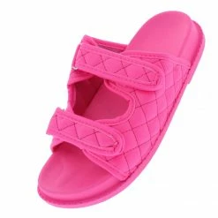 Liliana Shoes Loralie11 Pink Quilted Dual Strap Flat Slide Sandal
