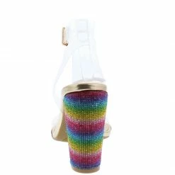 JP Rave11 Gold Metallic Lucite Open Toe Rainbow Embellished Heel