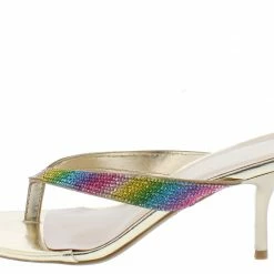 JP Reform16 Gold Multi Embellished Thong Slide Heel