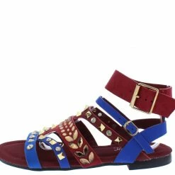 CAPE ROBBIN What's New Rigstar Burgundy Multi Open Toe Ankle Strap Flat Sandal