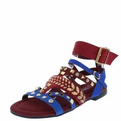 CAPE ROBBIN What's New Rigstar Burgundy Multi Open Toe Ankle Strap Flat Sandal