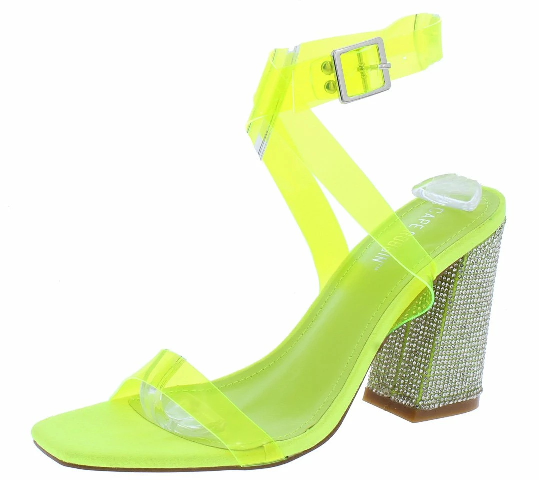 CAPE ROBBIN Shoes Sane Lime Lucite Open Toe Ankle Strap Rhinestone Heel 4 CAPE ROBBIN Shoes Sane Lime Lucite Open Toe Ankle Strap Rhinestone Heel