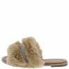 SUP Shoes Sarah008 Camel Rhinestone Faux Fur Open Toe Slide Sandal